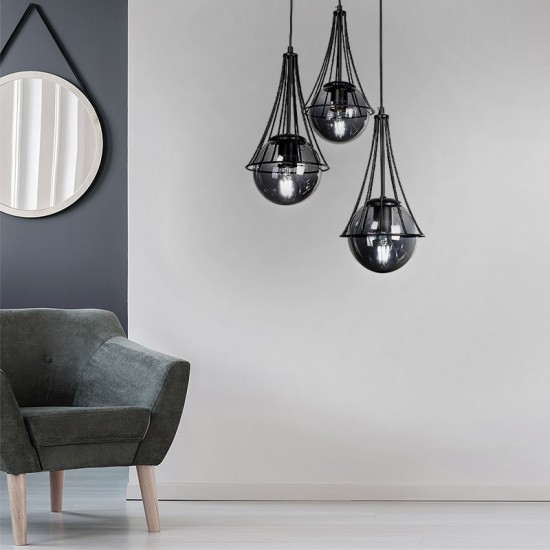 Φωτιστικό οροφής Jahanvi μεταλλικό τρίφωτο χρωμα μαύρο 40x40x90εκ.