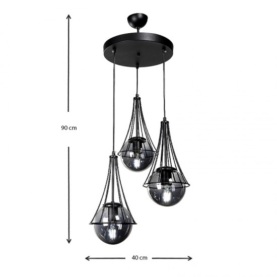 Φωτιστικό οροφής Jahanvi μεταλλικό τρίφωτο χρωμα μαύρο 40x40x90εκ.