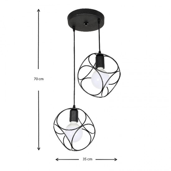 Φωτιστικό οροφής Nurah μεταλλικό δίφωτο χρώμα μαύρο 35x35x70εκ.