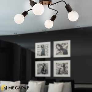 Φωτιστικό οροφής Horus  μεταλλικό τετράφωτο χρώμα μαύρο 48x48x10εκ.