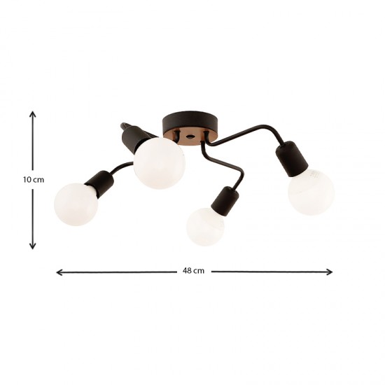 Φωτιστικό οροφής Horus  μεταλλικό τετράφωτο χρώμα μαύρο 48x48x10εκ.