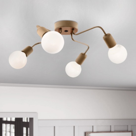 Φωτιστικό οροφής Horus E27 μεταλλικό τετράφωτο χρώμα χρυσό 48x48x10εκ.