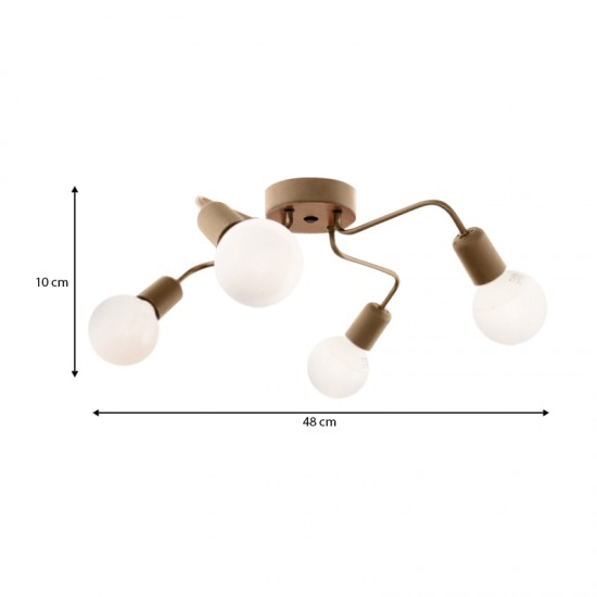 Φωτιστικό οροφής Horus E27 μεταλλικό τετράφωτο χρώμα χρυσό 48x48x10εκ.