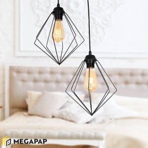 Φωτιστικό οροφής Neleh μεταλλικό δίφωτο χρώμα μαύρο 40x40x70εκ.