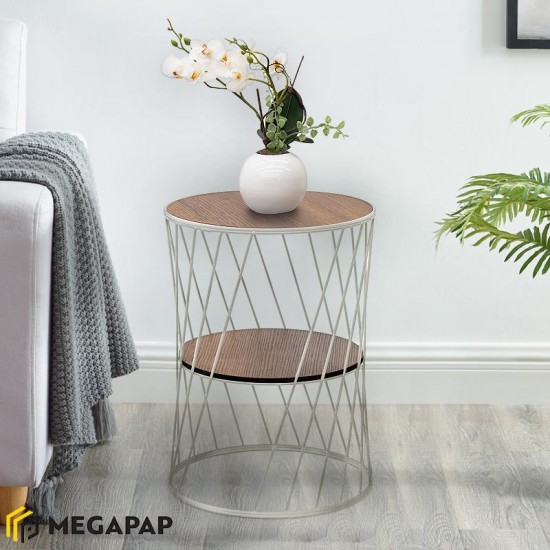 Βοηθητικό τραπεζάκι Jaspin  μεταλλικό - Mdf χρώμα λευκό - καρυδί 32x32x44εκ.