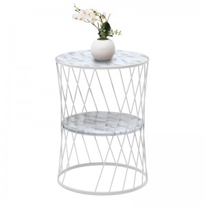 Βοηθητικό τραπεζάκι Jaspin μεταλλικό - Mdf χρώμα λευκό-λευκό εφέ μαρμάρου 32x32x44εκ.