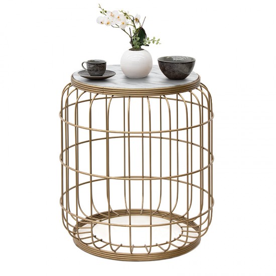 Σκαμπώ - τραπεζάκι βοηθητικό Muller μεταλλικό - Mdf χρώμα χρυσό - λευκό 35x35x47εκ.