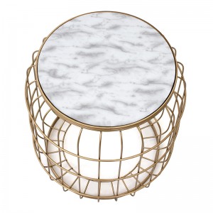 Σκαμπώ - τραπεζάκι βοηθητικό Muller μεταλλικό - Mdf χρώμα χρυσό - λευκό 35x35x47εκ.