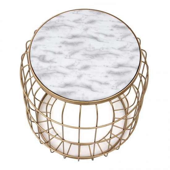 Σκαμπώ - τραπεζάκι βοηθητικό Muller μεταλλικό - Mdf χρώμα χρυσό - λευκό 35x35x47εκ.