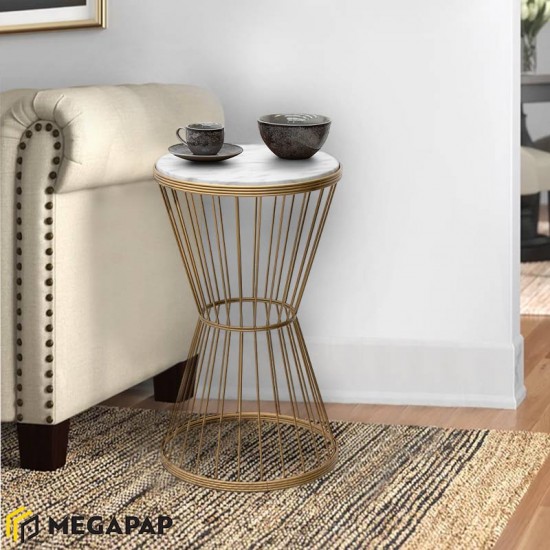 Βοηθητικό τραπεζάκι Hoffman  μεταλλικό - Mdf χρώμα λευκό - χρυσό 35x35x58εκ.