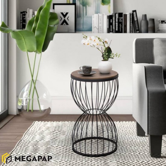 Βοηθητικό τραπεζάκι Pino μεταλλικό - Mdf χρώμα καρυδί - μαύρο 35x35x58εκ.