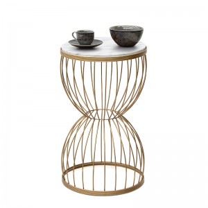 Βοηθητικό τραπεζάκι Pino μεταλλικό - Mdf χρώμα λευκό - χρυσό 35x35x58εκ.