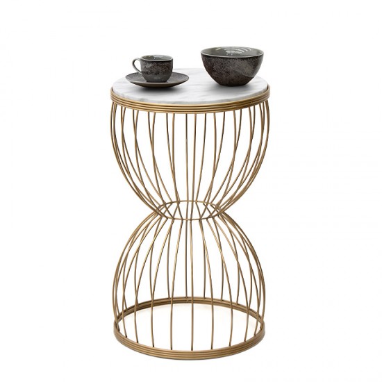 Βοηθητικό τραπεζάκι Pino μεταλλικό - Mdf χρώμα λευκό - χρυσό 35x35x58εκ.