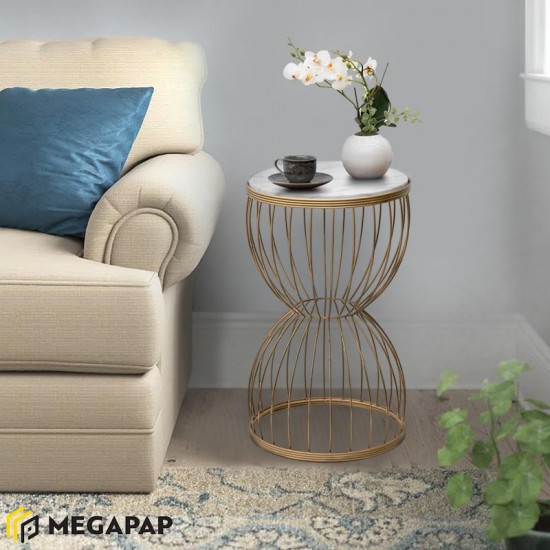 Βοηθητικό τραπεζάκι Pino μεταλλικό - Mdf χρώμα λευκό - χρυσό 35x35x58εκ.