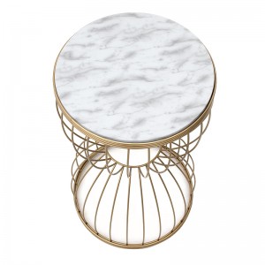 Βοηθητικό τραπεζάκι Pino μεταλλικό - Mdf χρώμα λευκό - χρυσό 35x35x58εκ.