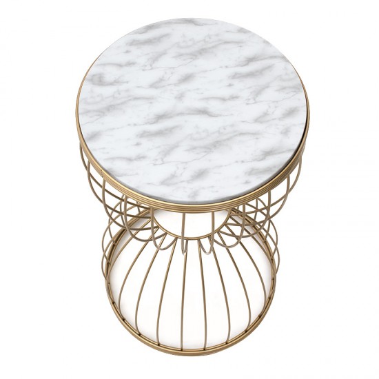 Βοηθητικό τραπεζάκι Pino μεταλλικό - Mdf χρώμα λευκό - χρυσό 35x35x58εκ.