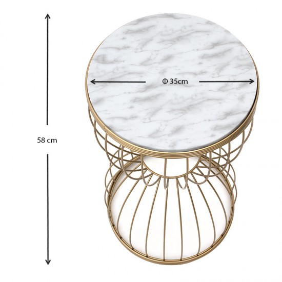 Βοηθητικό τραπεζάκι Pino μεταλλικό - Mdf χρώμα λευκό - χρυσό 35x35x58εκ.