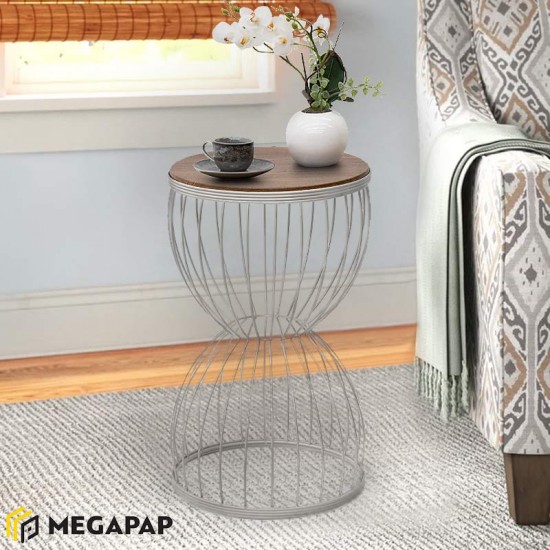 Βοηθητικό τραπεζάκι Pino μεταλλικό - Mdf χρώμα καρυδί - λευκό 35x35x58εκ.