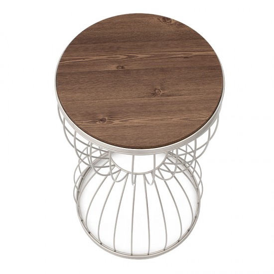 Βοηθητικό τραπεζάκι Pino μεταλλικό - Mdf χρώμα καρυδί - λευκό 35x35x58εκ.