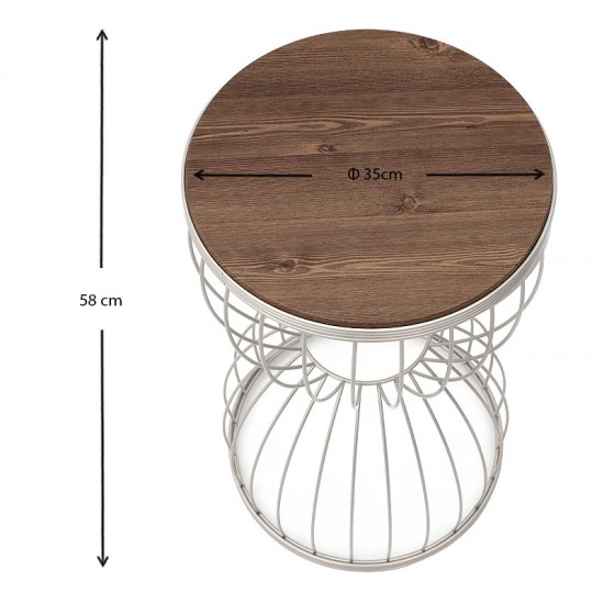 Βοηθητικό τραπεζάκι Pino μεταλλικό - Mdf χρώμα καρυδί - λευκό 35x35x58εκ.