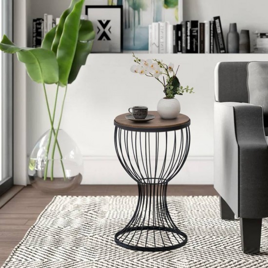 Βοηθητικό τραπεζάκι Aldora μεταλλικό - Mdf χρώμα μαύρο - καρυδί 35x35x58εκ.