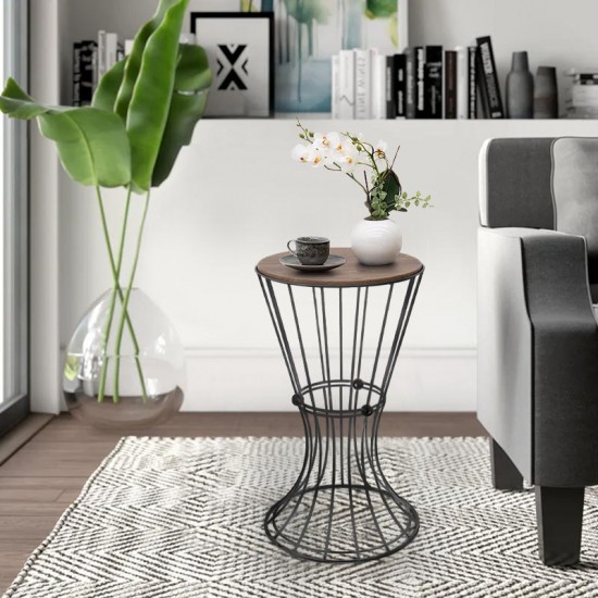 Βοηθητικό τραπεζάκι Girene μεταλλικό - Mdf χρώμα μαύρο - καρυδί 35x35x58εκ.