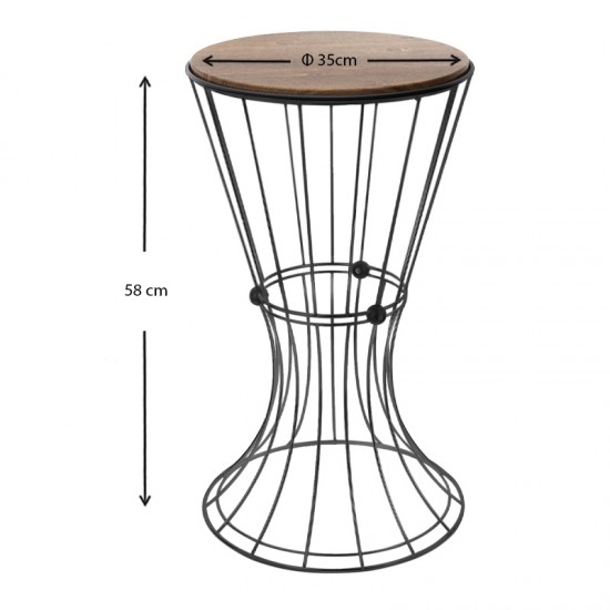 Βοηθητικό τραπεζάκι Girene μεταλλικό - Mdf χρώμα μαύρο - καρυδί 35x35x58εκ.