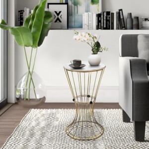 Βοηθητικό τραπεζάκι Girene μεταλλικό - Mdf χρώμα χρυσό - λευκό εφέ μαρμάρου 35x35x58εκ.
