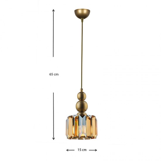 Φωτιστικό οροφής Alaba  E27 μεταλλικό - γυάλινο μονόφωτο χρώμα χρυσό 15x15x65εκ.