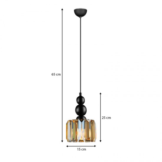 Φωτιστικό οροφής Alaba E27 μεταλλικό - γυάλινο μονόφωτο χρώμα μαύρο 15x15x65εκ.