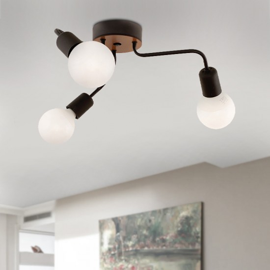 Φωτιστικό οροφής Salvi E27 μεταλλικό τρίφωτο χρώμα μαύρο 44x44x10εκ.