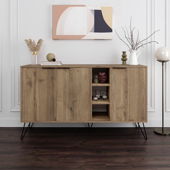 Μπουφές Clara χρώμα ανοιχτό καρυδί 142x35,6x83εκ.