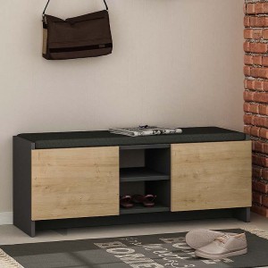 Έπιπλο εισόδου Zulla από μελαμίνη χρώμα ανθρακί - φυσικό οξιάς 110x37x43εκ.