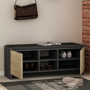 Έπιπλο εισόδου Zulla από μελαμίνη χρώμα ανθρακί - φυσικό οξιάς 110x37x43εκ.