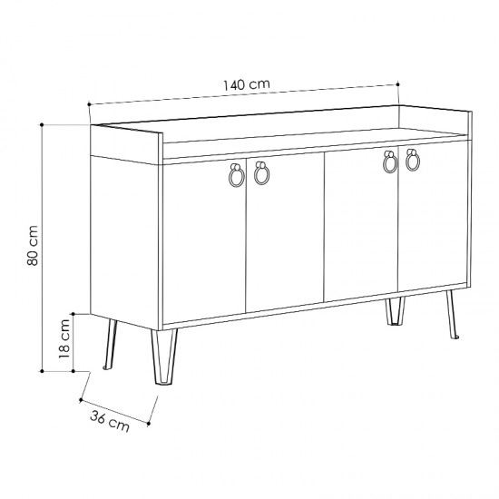 Μπουφές μελαμίνης Dea χρώμα φυσικό οξιάς - ανθρακί 140x36x80εκ.