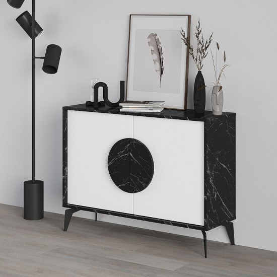 Μπουφές μελαμίνης Gora χρώμα μαύρο εφέ μαρμάρου - λευκό 110x35,6x82εκ.