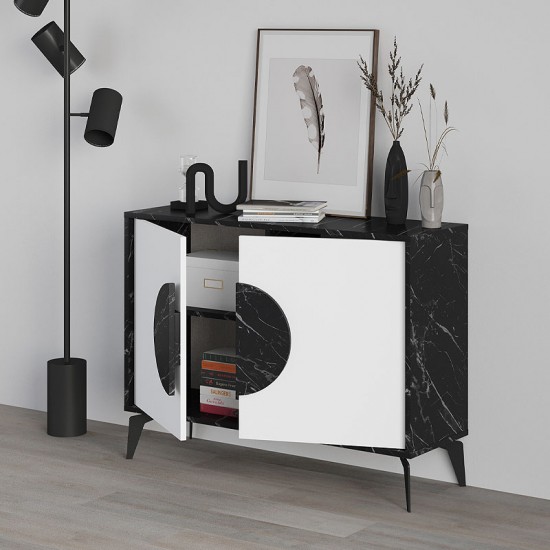 Μπουφές μελαμίνης Gora χρώμα μαύρο εφέ μαρμάρου - λευκό 110x35,6x82εκ.