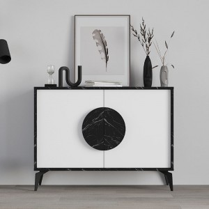 Μπουφές μελαμίνης Gora χρώμα μαύρο εφέ μαρμάρου - λευκό 110x35,6x82εκ.