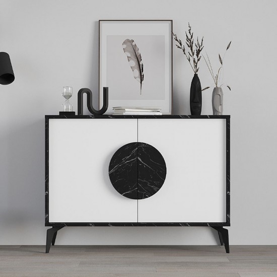 Μπουφές μελαμίνης Gora χρώμα μαύρο εφέ μαρμάρου - λευκό 110x35,6x82εκ.