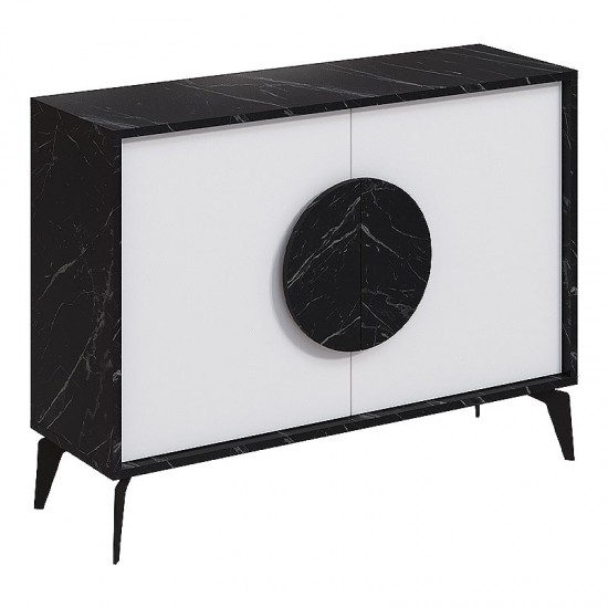Μπουφές μελαμίνης Gora χρώμα μαύρο εφέ μαρμάρου - λευκό 110x35,6x82εκ.