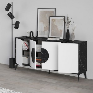 Μπουφές μελαμίνης Gora χρώμα μαύρο εφέ μαρμάρου - λευκό 180x35,6x82εκ.