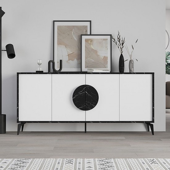 Μπουφές μελαμίνης Gora χρώμα μαύρο εφέ μαρμάρου - λευκό 180x35,6x82εκ.