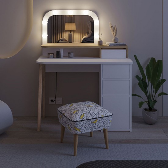 Τουαλέτα με καθρέπτη Avien χρώμα λευκό - φυσικό οξιάς 105x51,1x131εκ.