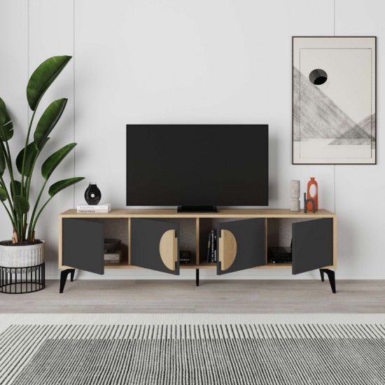 Έπιπλο τηλεόρασης Gora χρώμα sapphire oak - silky black 180x35,6x51εκ.