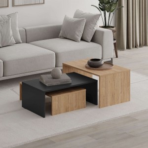 Τραπεζάκι σαλονιού σετ 3 τμχ. Kanta χρώμα sapphire oak - silky black 80x50x40,5εκ.
