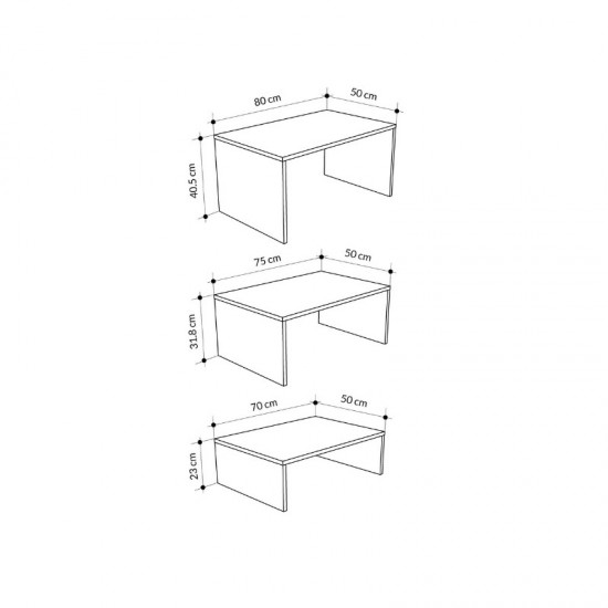 Τραπεζάκι σαλονιού σετ 3 τμχ. Kanta χρώμα sapphire oak - silky black 80x50x40,5εκ.