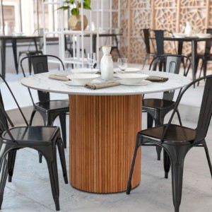 Τραπέζι Borno χρώμα φυσικό - λευκό εφέ μαρμάρου Ø120x78 εκ.