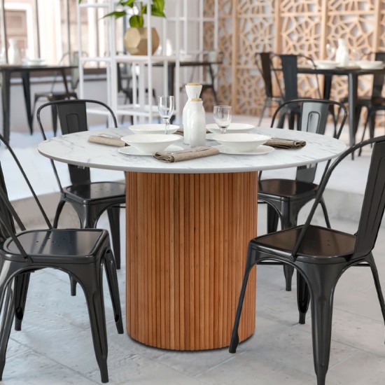 Τραπέζι Borno χρώμα φυσικό - λευκό εφέ μαρμάρου Ø120x78 εκ.