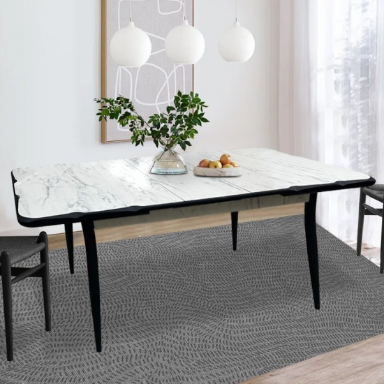 Τραπέζι Karen επεκτεινόμενο χρώμα λευκό - μαύρο 130/160x80x75εκ.