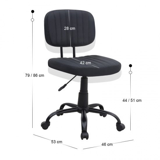 Καρέκλα γραφείου Romano από τεχνόδερμα χρώμα μαύρο 46x53x79/86εκ.